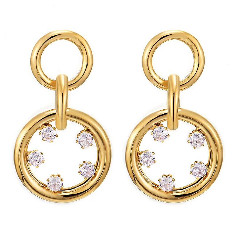 Star Shaped Stud Earrings for Charm -Beautiful Gold Color Links of Circles Drop Dangle Stud Earrings with Rhinestones Three