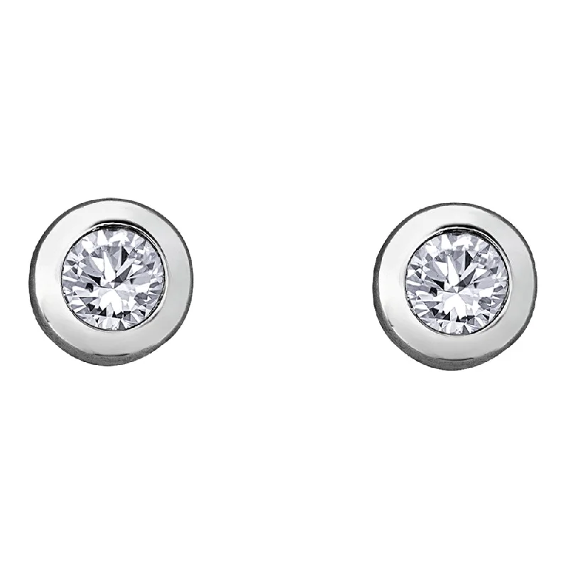 Stud Earrings with Knot Designs -Bezel Set Diamond Solitaire Stud Earrings