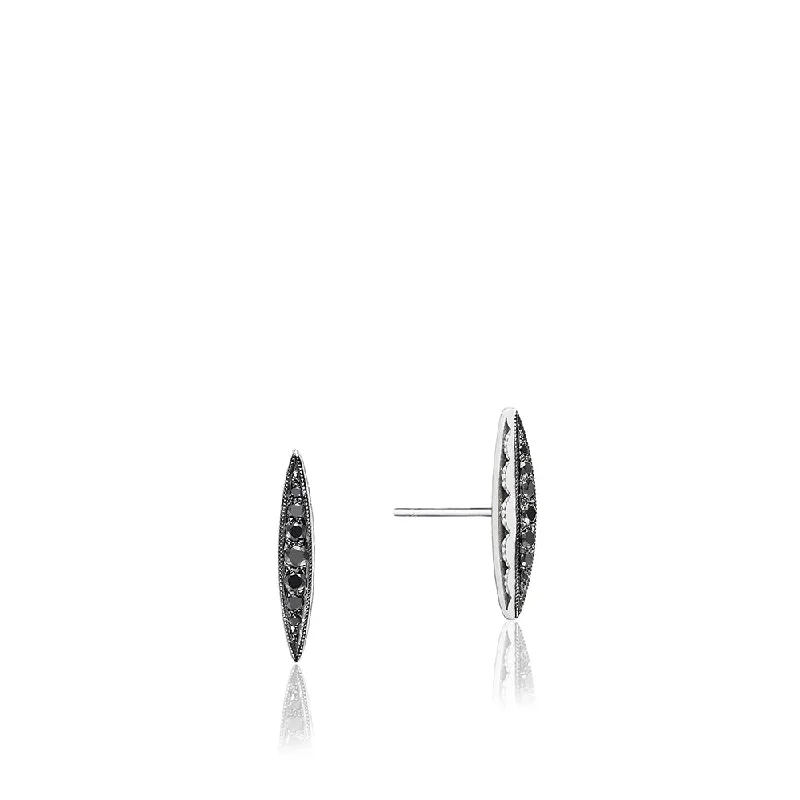 Push Back Stud Earrings for Convenience -Black Diamond Pavé Surfboard Stud Earrings