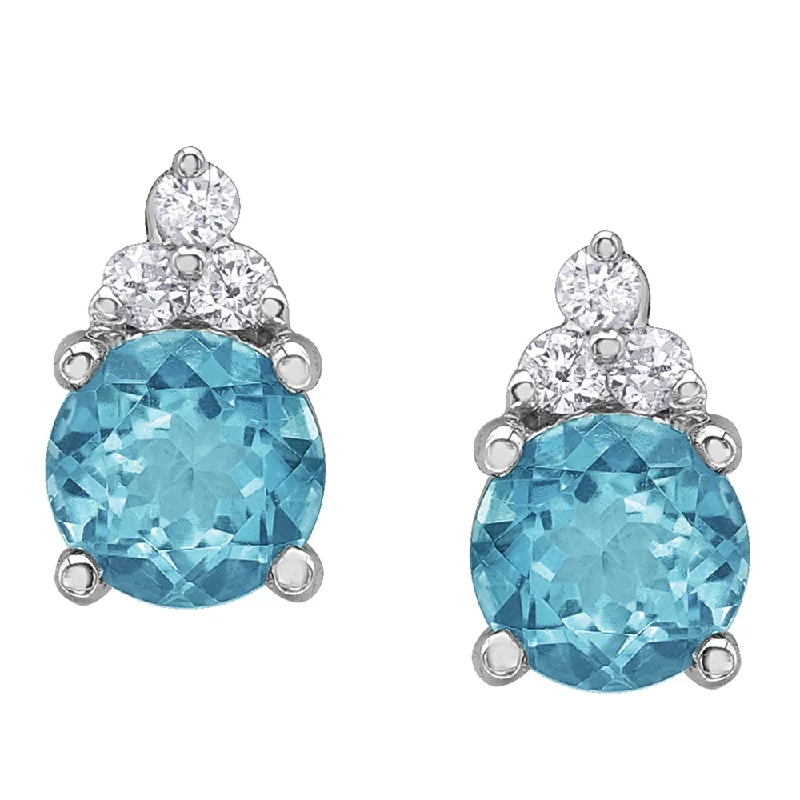 Stud Earrings for Office Wear -Blue Topaz and Diamond Stud Earrings