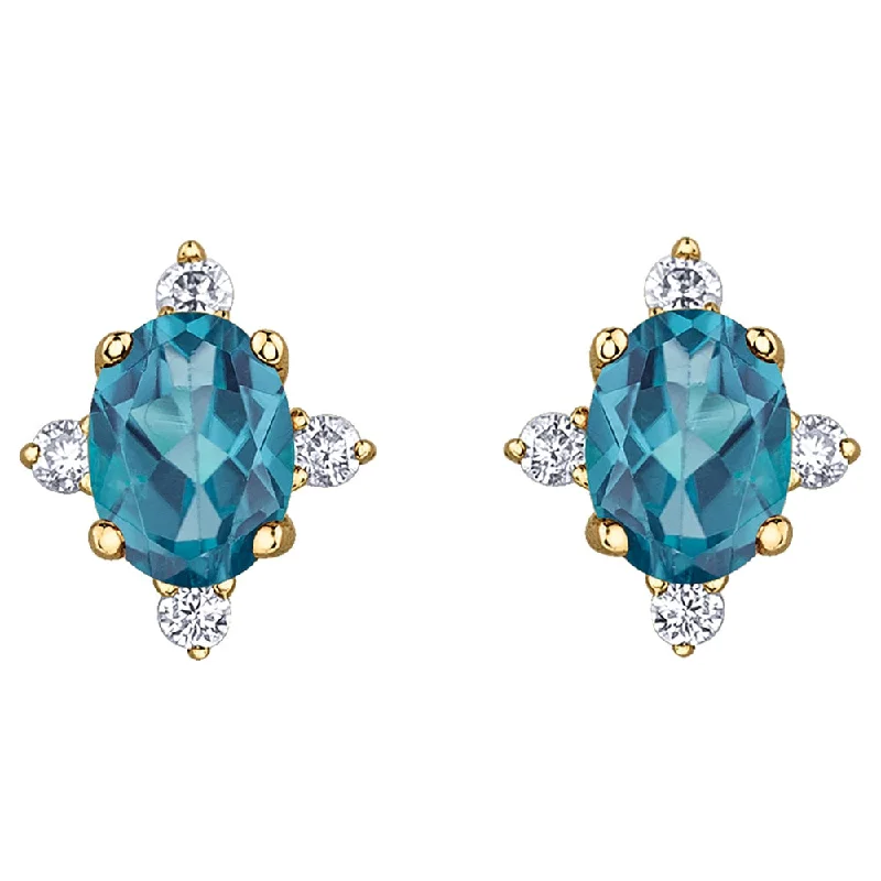 Maximalist Stud Earrings for Bling -Blue Topaz and Diamond Stud Earrings