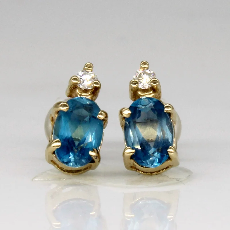 Magnetic Closure Stud Earrings for Easy -Blue Topaz & Diamond Stud Earrings | 1.00ctw, 0.05ctw |