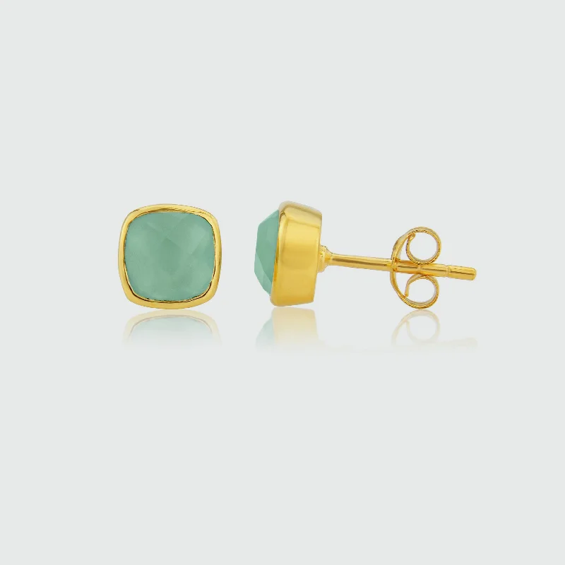 Detachable Stud Earrings with Charms -Brooklyn Aqua Chalcedony & Gold Vermeil Stud Earrings