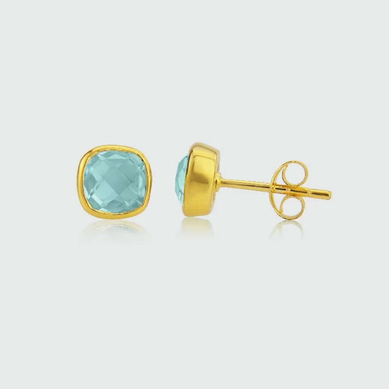 Stud Earrings with Filigree -Brooklyn Blue Topaz & Gold Vermeil Stud Earrings