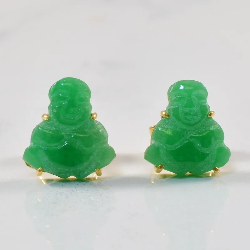 Stud Earrings for Fitness Activities -Carved Jadeite Buddha Stud Earrings | 3.00ctw |