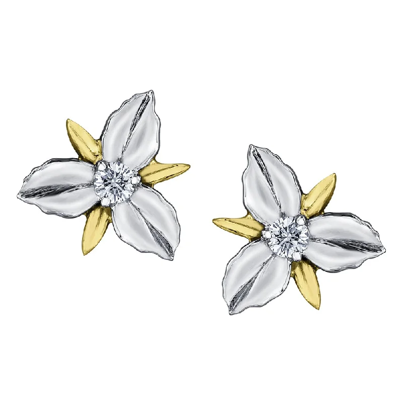 Gothic Stud Earrings with Dark Tone -Canadian Diamond Trillium Flower Stud Earrings