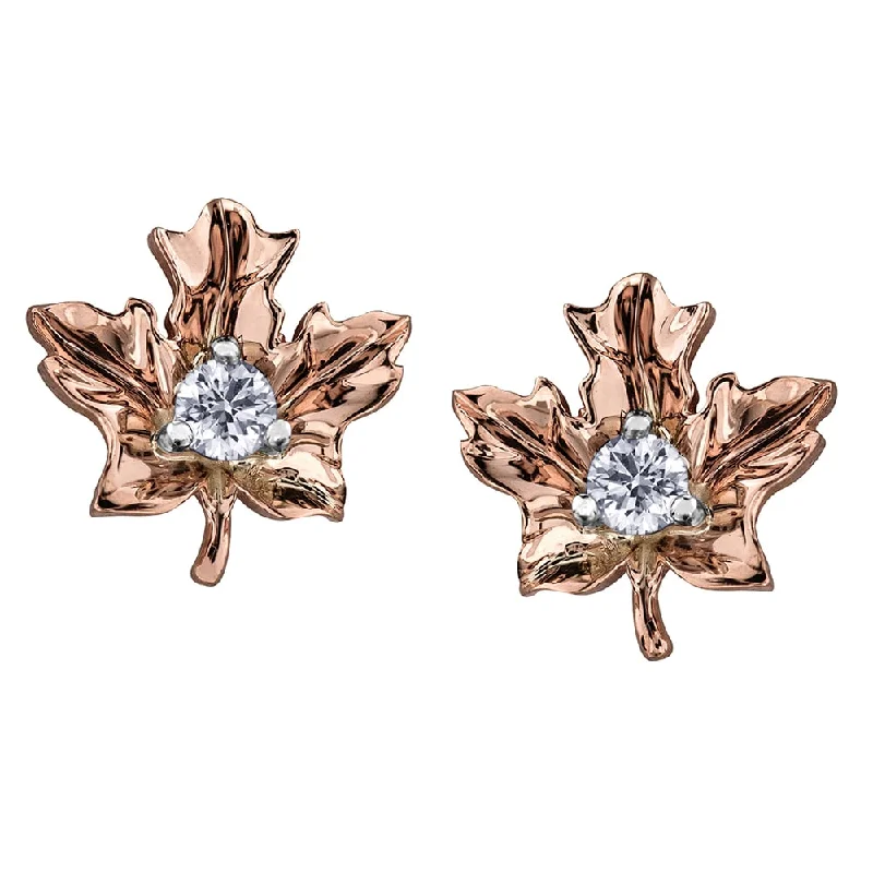 Stud Earrings with Keyhole Designs -Canadian Diamond Maple Leaf Stud Earrings