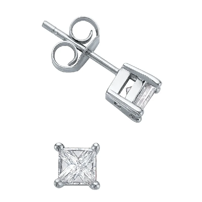 Stud Earrings with Matte Finish -Canadian Princess Cut Diamond Stud Earrings