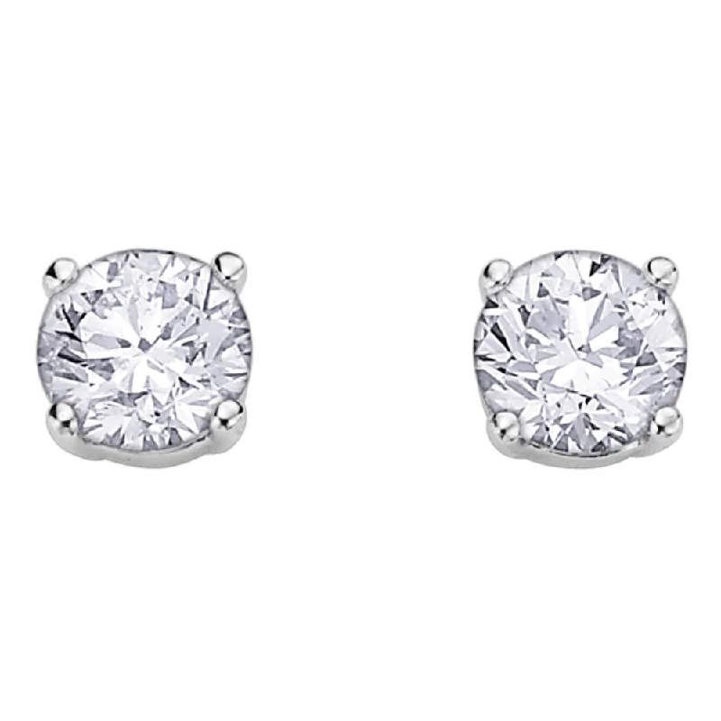 Stud Earrings with Embossed Patterns -Classic Round Canadian Diamond Stud Earrings