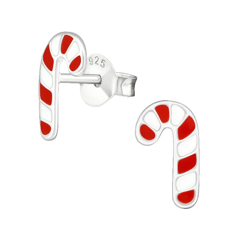 Stud Earrings for Party Look -Children's Sterling Silver Christmas Candy Cane Stud Earrings