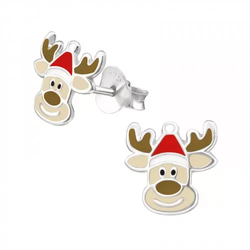 Animal Print Stud Earrings for Fun -Children's Sterling Silver Christmas Reindeer Stud Earrings