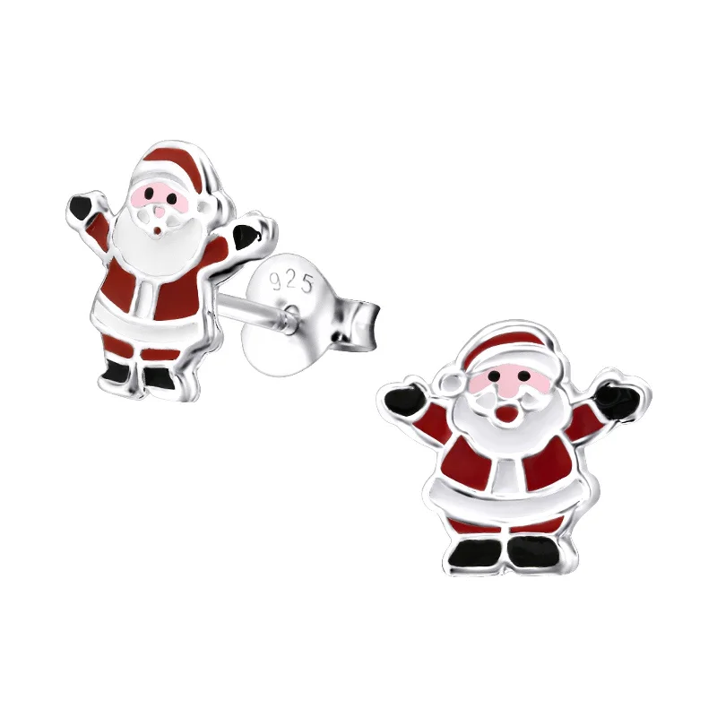 Vintage Stud Earrings with Patina -Children's Sterling Silver Christmas Santa Stud Earrings