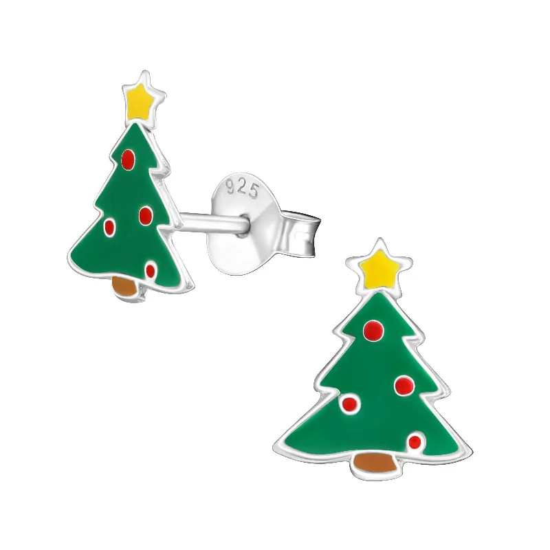 Silver Stud Earrings for Men -Children's Sterling Silver Christmas Tree Stud Earrings