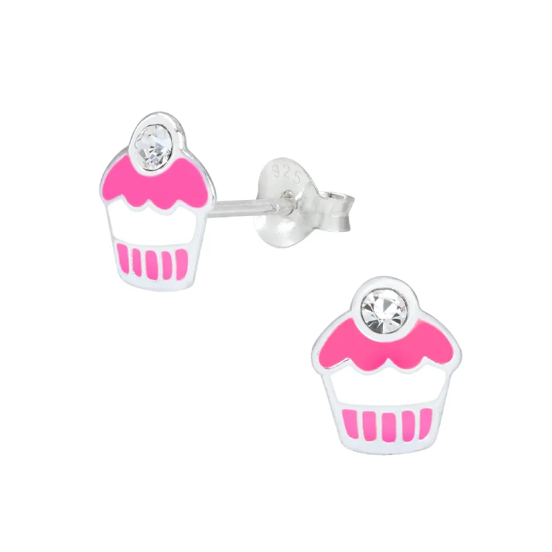 Geometric Stud Earrings for Trend -Children's Sterling Silver Cupcake Stud Earrings