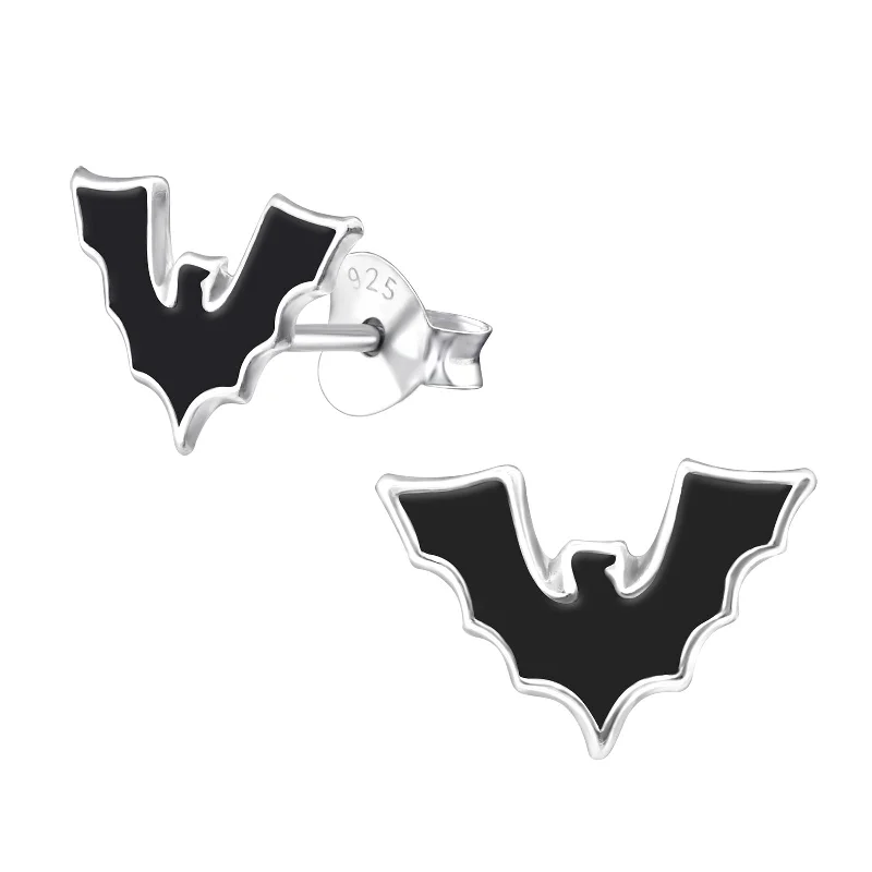 Round Stud Earrings for Classic -Children's Sterling Silver Halloween Bat Stud Earrings