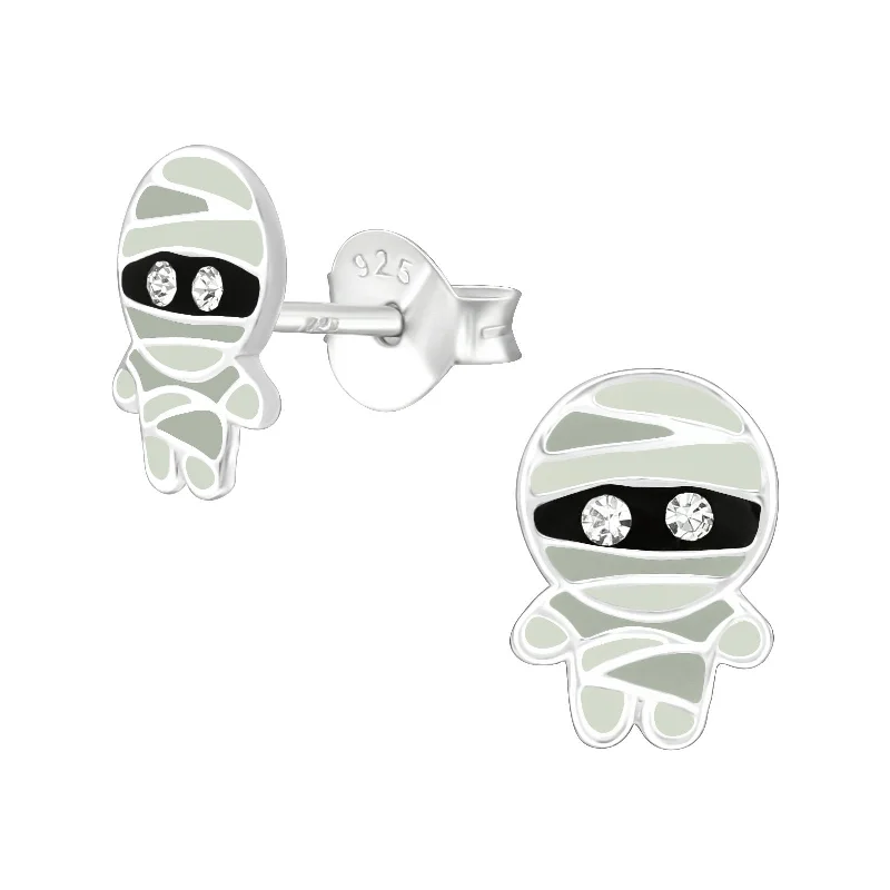 Stud Earrings for Gym Workout -Children's Sterling Silver Halloween 'Mummy' Stud Earrings