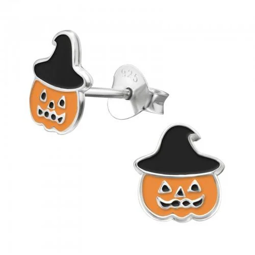 Stud Earrings for Anniversary -Children's Sterling Silver Halloween Pumpkin Stud Earrings