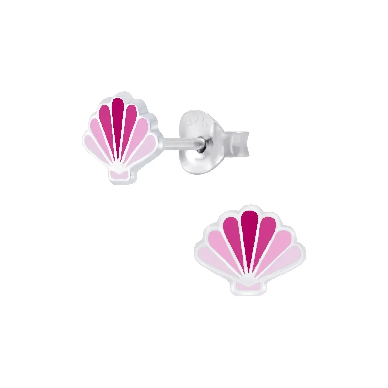 Stud Earrings with Knot Designs -Children's Sterling Silver Pink Shell Stud Earrings