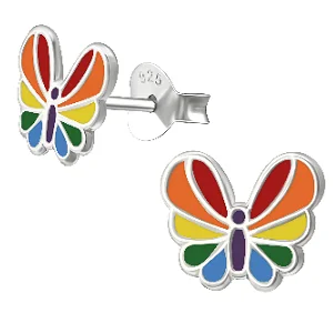 Stud Earrings for Engagement Party -Children's Sterling Silver Rainbow Butterfly Stud Earrings