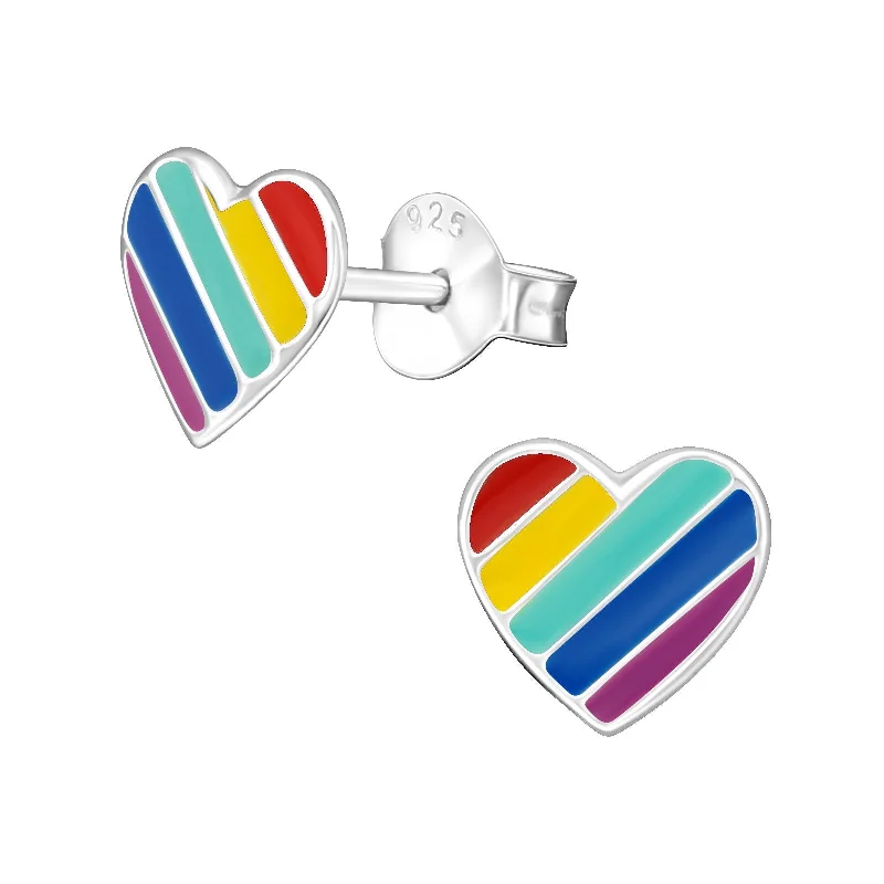 Stud Earrings for Festival Style -Children's Sterling Silver 'Rainbow Heart' Stud Earrings