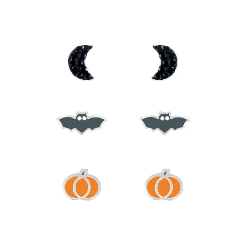 Diamond Stud Earrings for Luxury -Children's Sterling Silver Set of 3 Pairs of Halloween Themed Stud Earrings