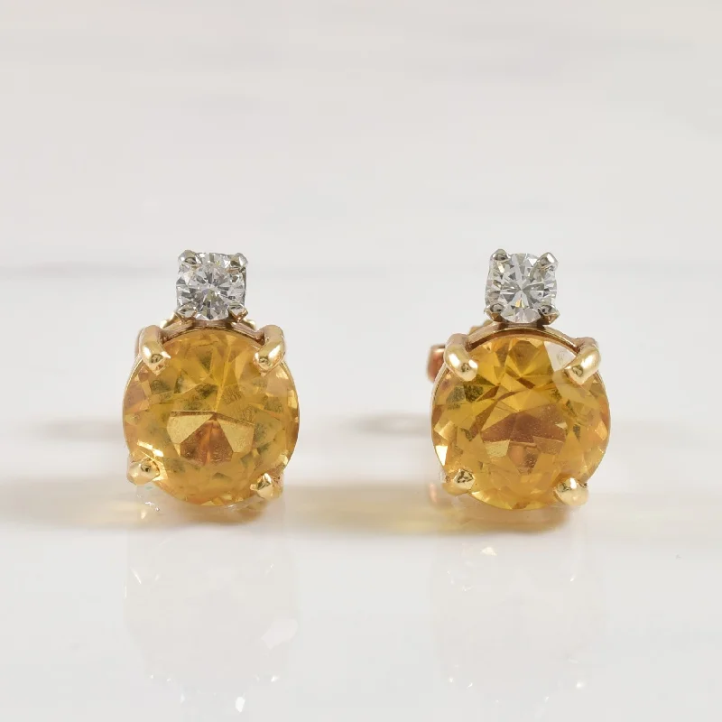 Pearl Stud Earrings for Elegance -Citrine & Diamond Stud Earrings | 2.20ctw, 0.20ctw |