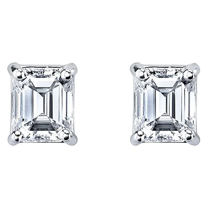 Ethnic Stud Earrings with Tribal Design -Classic Emerald Cut Canadian Diamond Stud Earrings