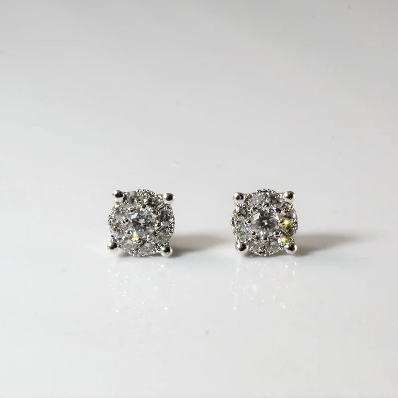 Diamond Stud Earrings for Luxury -Cluster Set Diamond Sterling Silver Stud Earrings | 0.50ctw |