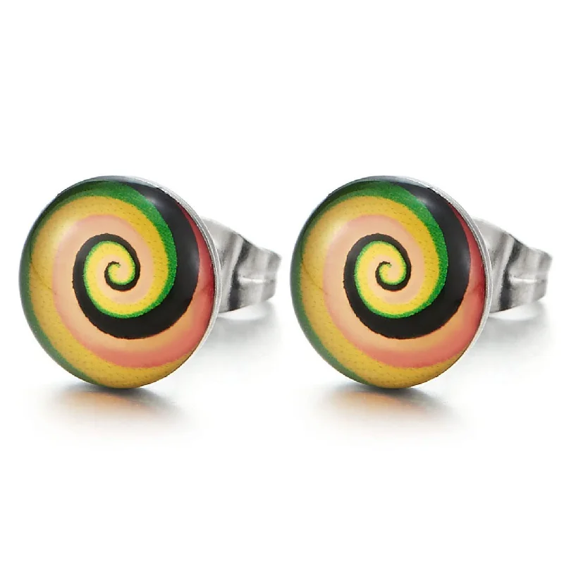 Stud Earrings for Shopping Trip -Colorful Rainbow Spiral Swirl Dome Stud Earrings for Man and Women, Stainless Steel, 2pcs