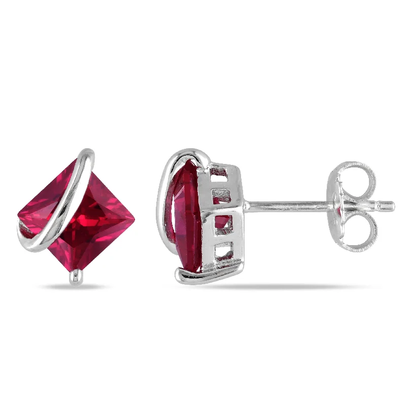 Large Stud Earrings for Statement -Created Ruby Stud Earrings in Sterling Silver