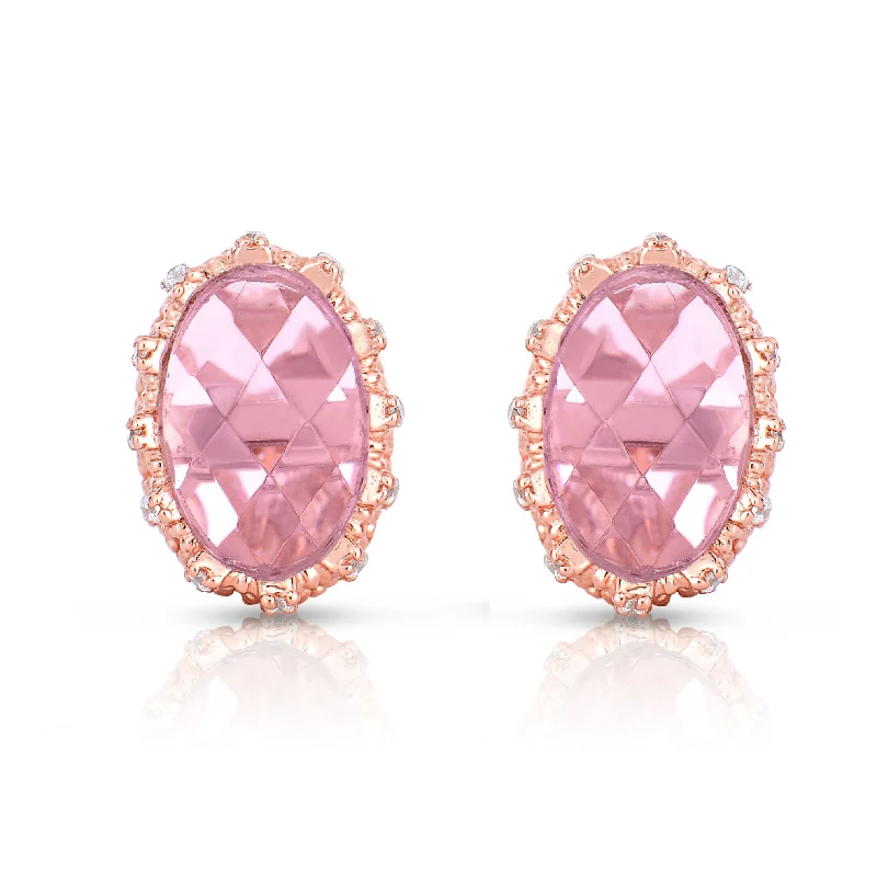 Stud Earrings for Party Look -Dauphine Pink Mirror Oval Stud Earrings