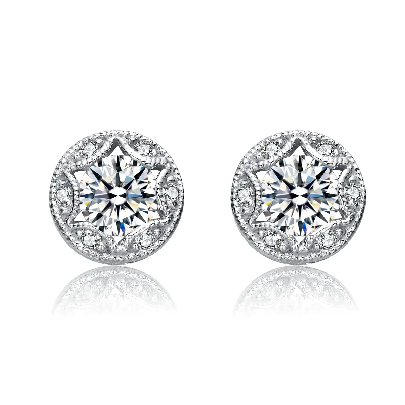 Stud Earrings with Pearls and Diamonds -Caroline Plated Round Stud Earrings