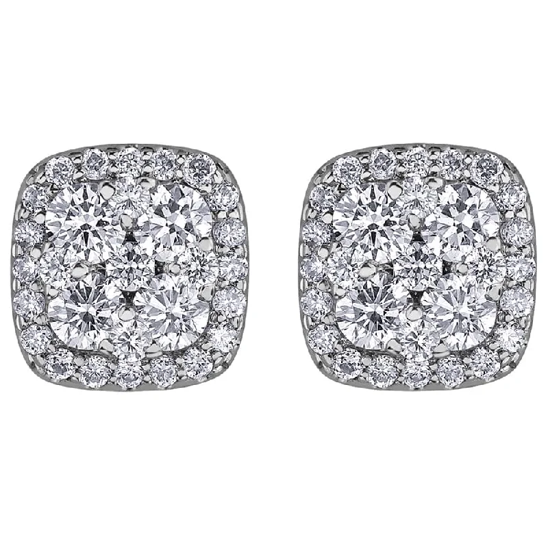 Magnetic Closure Stud Earrings for Easy -Cushion Shaped Diamond Cluster Stud Earrings