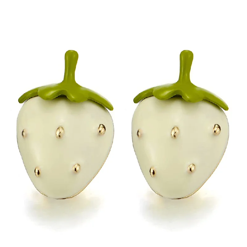 Waterproof Stud Earrings for Outdoor -Cute Green Cream White Strawberry Statement Stud Earrings