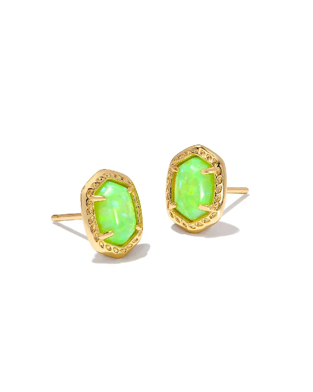 Stud Earrings with Infinity Symbols -Daphne Framed Stud Earrings in Gold Bright Green Kyocera Opal