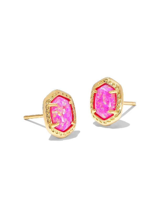 Stud Earrings with Vine Designs -Daphne Framed Stud Earrings in Gold Magenta Kyocera Opal