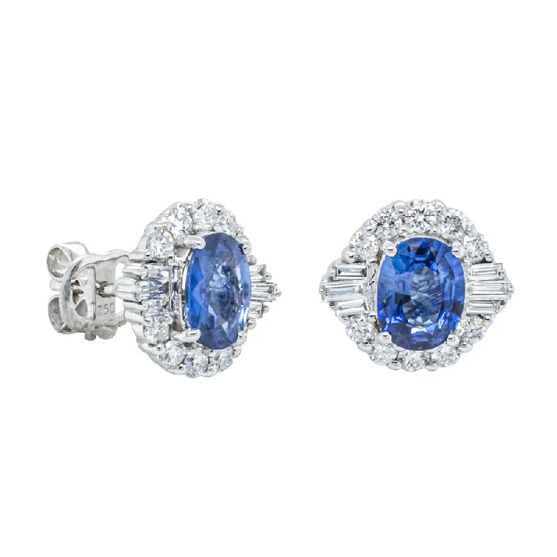 Stud Earrings for Yoga Session -Deja Vu 17ct White Gold 3.60ct Sapphire & Diamond Stud Earrings