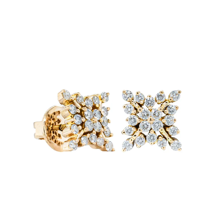 Stud Earrings with Floral Motifs -Deja Vu 18ct Yellow Gold 1.08ct Diamond Stud Earrings