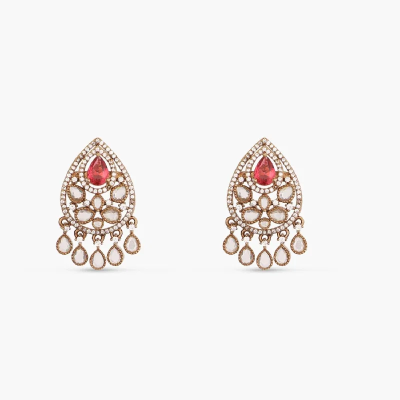 Round Stud Earrings for Classic -Delara Nakshtra CZ Red Stud Earrings