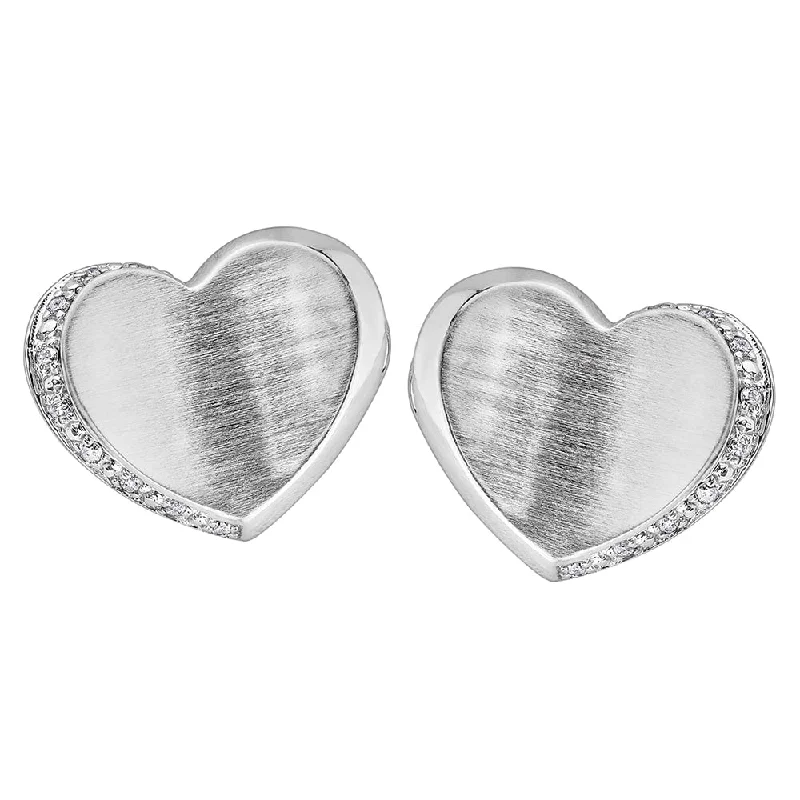 Stud Earrings for Wedding Ceremony -Diamond and Sterling Silver Heart Stud Earrings