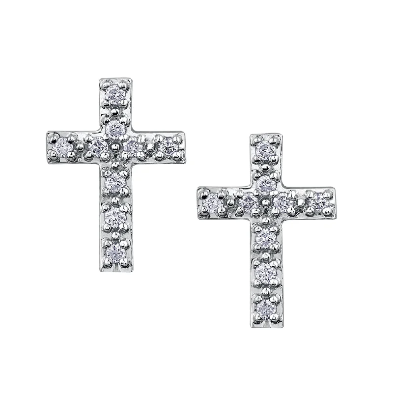 Stud Earrings with Star Motifs -Diamond and White Gold Cross Stud Earrings