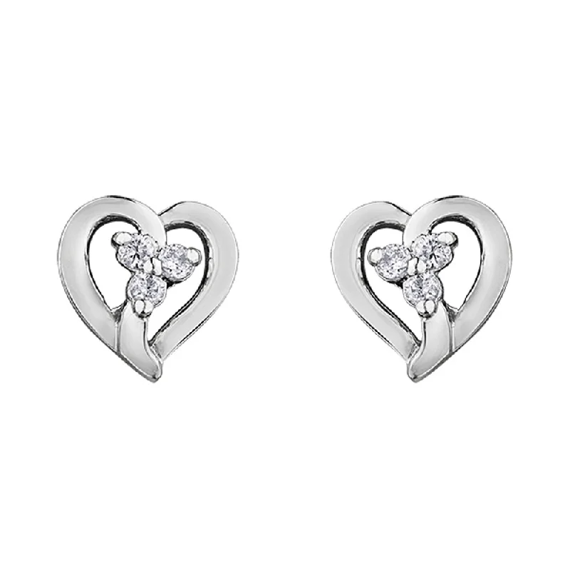 Stud Earrings with Abstract Designs -Diamond and White Gold Heart Shaped Stud Earrings