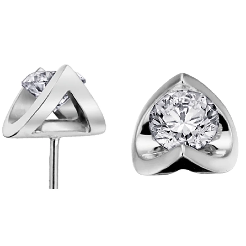 Stud Earrings for Valentine's Day -Tension Set Diamond and White Gold Stud Earrings