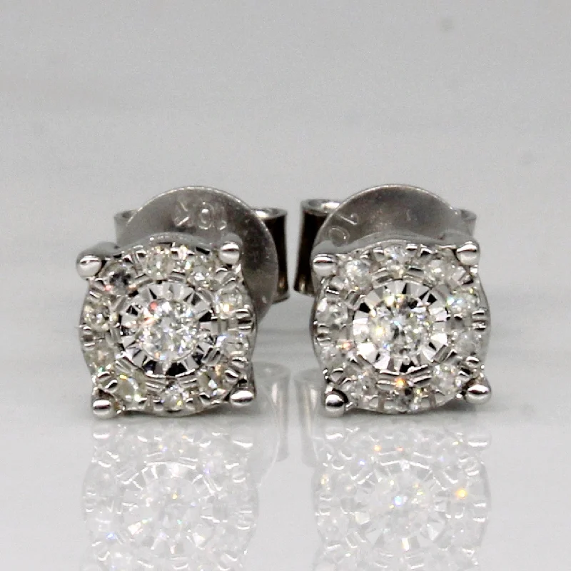 Stud Earrings with Animal Motifs -Halo Set Diamond Stud Earrings | 0.09ctw |