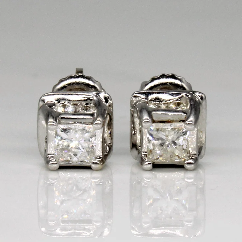 Vintage Stud Earrings with Patina -Diamond Stud Earrings | 0.82ctw |