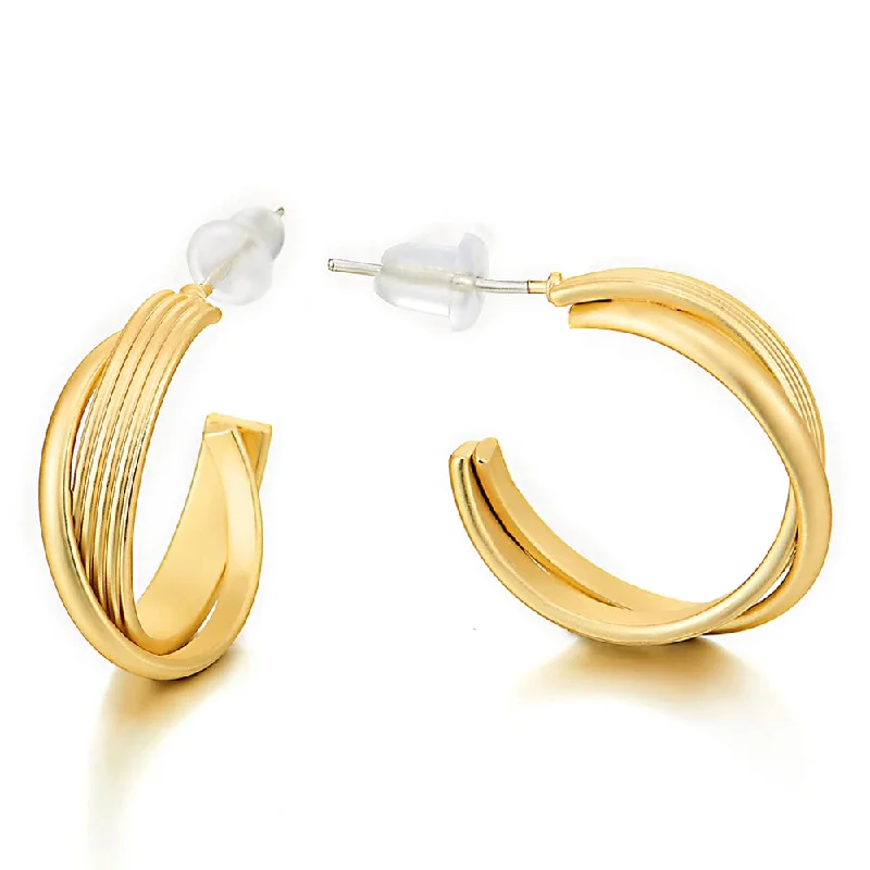 Stud Earrings with Crown Designs -Exquisite Gold Color Circle Braided Knot Hoop Huggie Hinged Stud Earrings Grooved