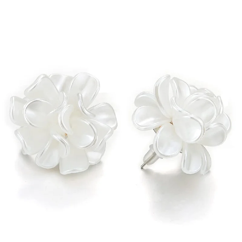 Lightweight Stud Earrings for All Day -Fashion Style White Petals Flower Statement Stud Earrings Acrylic