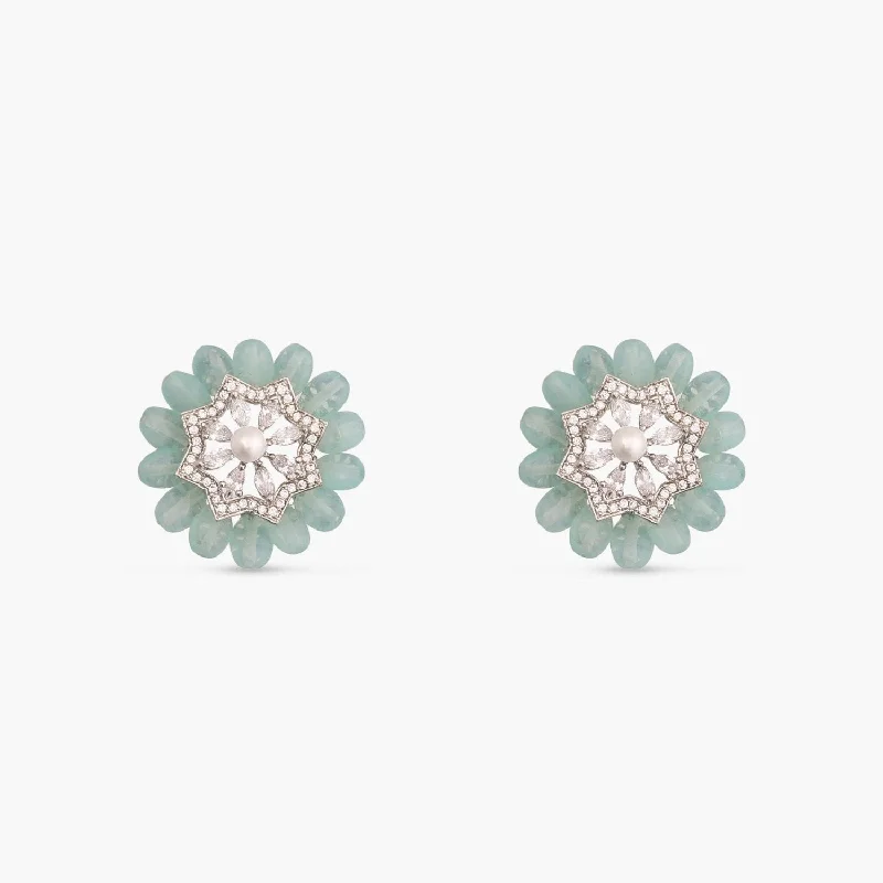 Stud Earrings with Infinity Symbols -Floral Charm CZ Mint Beads & Pearl Stud Earrings