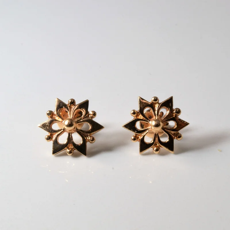 Punk Stud Earrings with Spikes -Floral Design Gold Stud Earrings