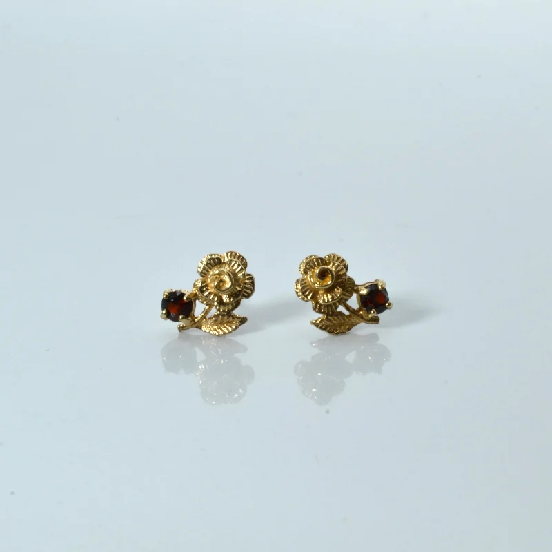 Stud Earrings with Filigree -Flower Design Garnet Stud Earrings | 0.24ctw |